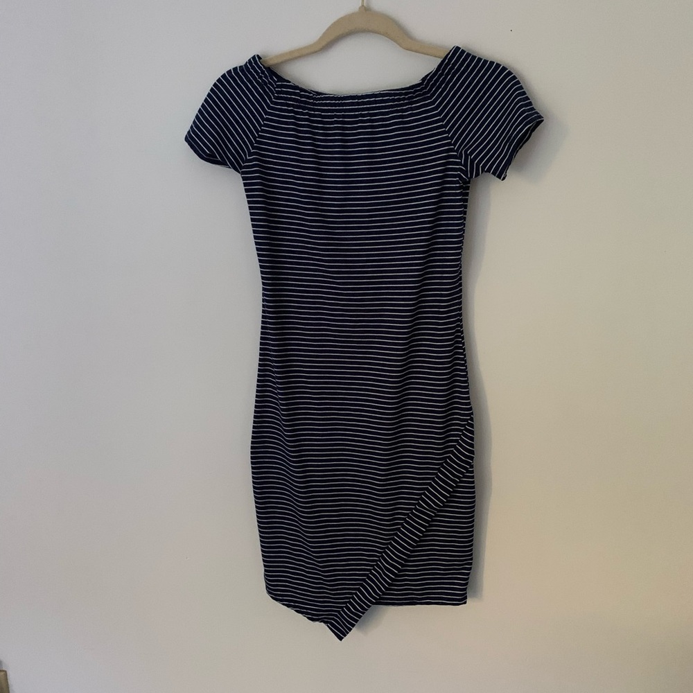 Blue and white striped dress